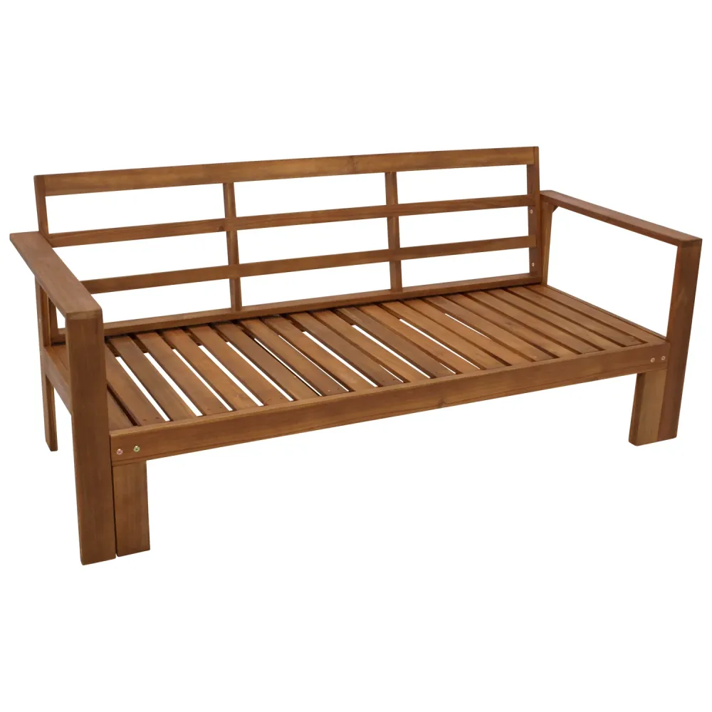 Divano letto BELIZE estensibile 180x135cm, acacia oliata, con cuscini grigi