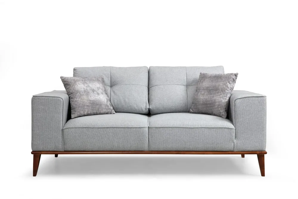 Divano letto biposto tessuto grigio base legno noce cm 184x91x85h