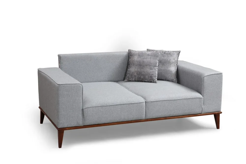 Divano letto biposto tessuto grigio base legno noce cm 184x91x85h