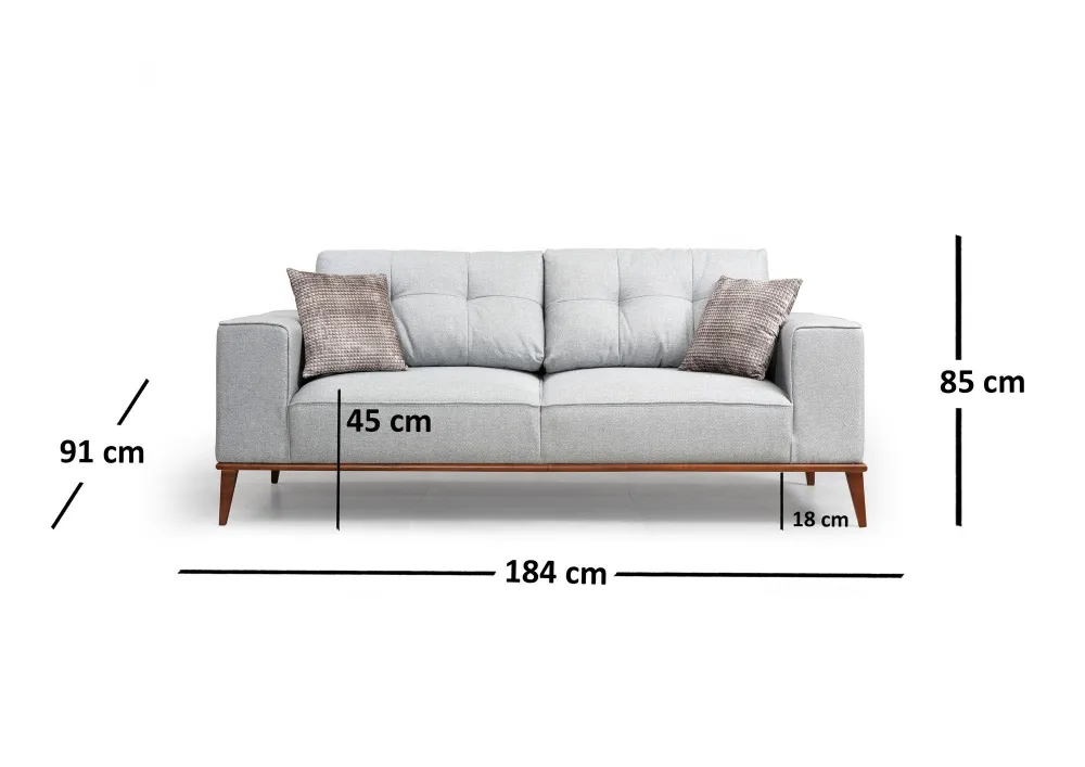 Divano letto biposto tessuto grigio base legno noce cm 184x91x85h