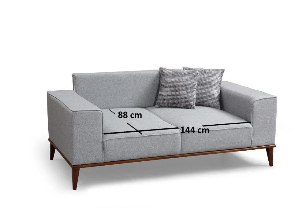 Divano letto biposto tessuto grigio base legno noce cm 184x91x85h