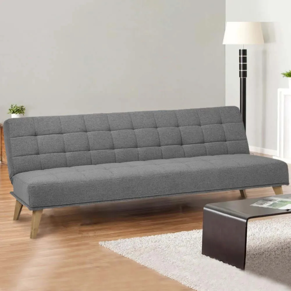 Divano Letto Clic Clac 3 Posti Tessuto Imbottito e Legno Grigio Scuro 180x86x81