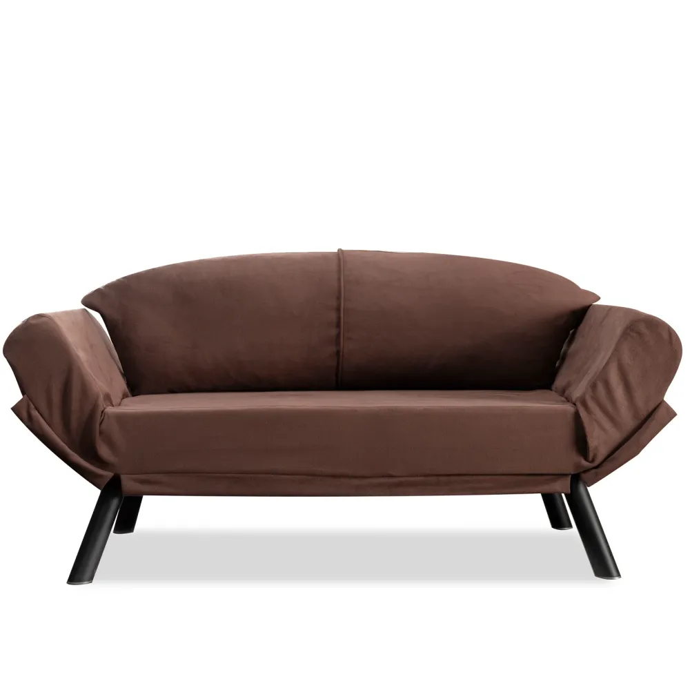 Divano letto design biposto metallo rivestito tessuto marrone cm 177x75x87h