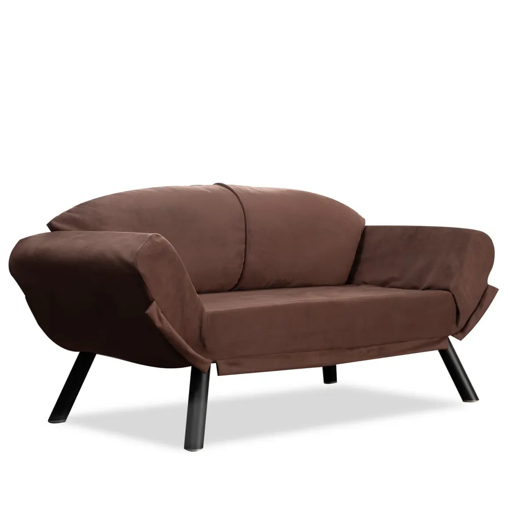 Divano letto design biposto metallo rivestito tessuto marrone cm 177x75x87h
