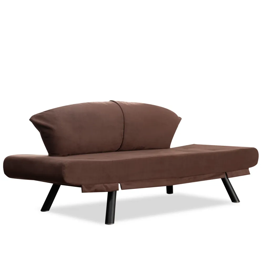 Divano letto design biposto metallo rivestito tessuto marrone cm 177x75x87h