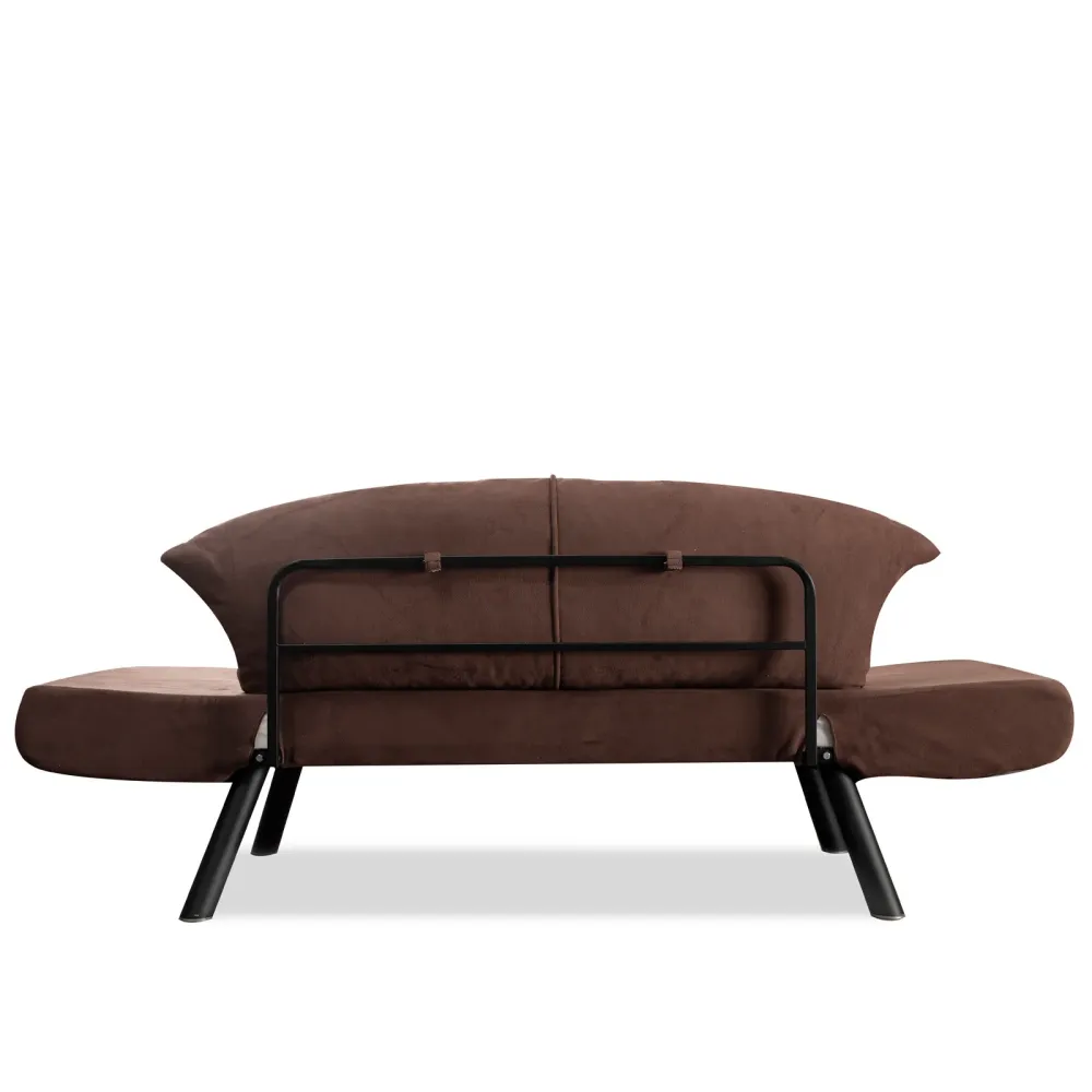 Divano letto design biposto metallo rivestito tessuto marrone cm 177x75x87h