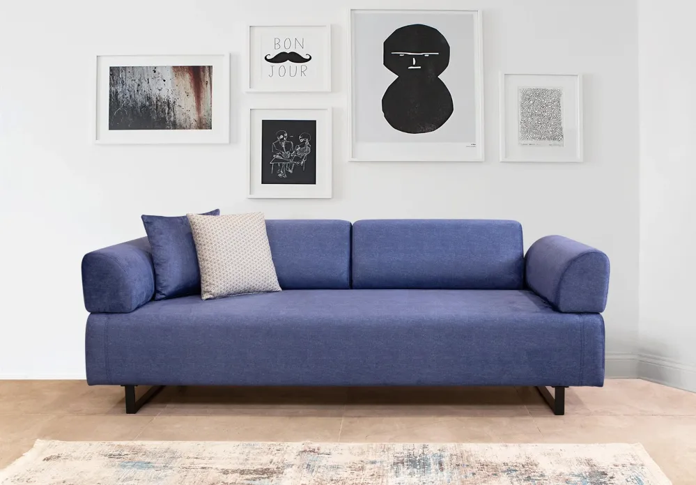 Divano letto design 3 posti con schienali e braccioli removibili cm 220x90x80h
