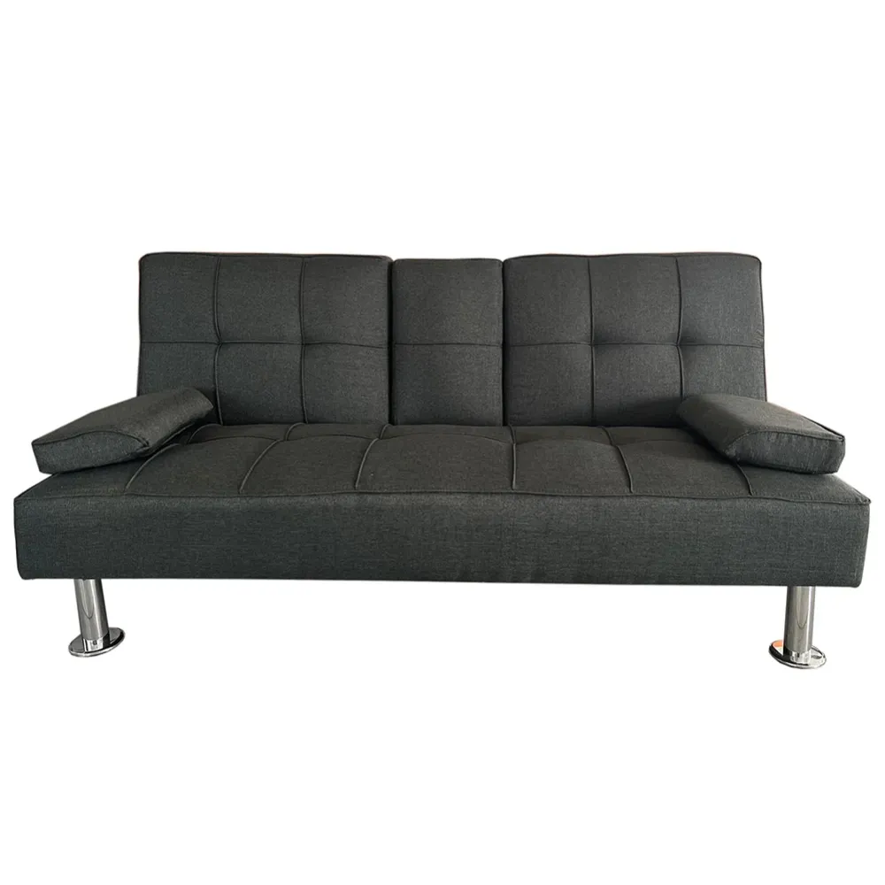 Divano Letto Grigio Scuro Click Clack Tessuto 3 Posti con Portabicchieri