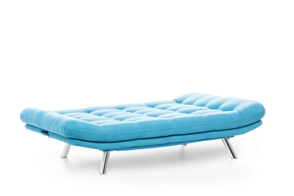 Divano letto moderno 3 posti imbottito rivestito tessuto turchese cm 200x105x95h