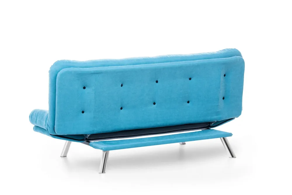 Divano letto moderno 3 posti imbottito rivestito tessuto turchese cm 200x105x95h