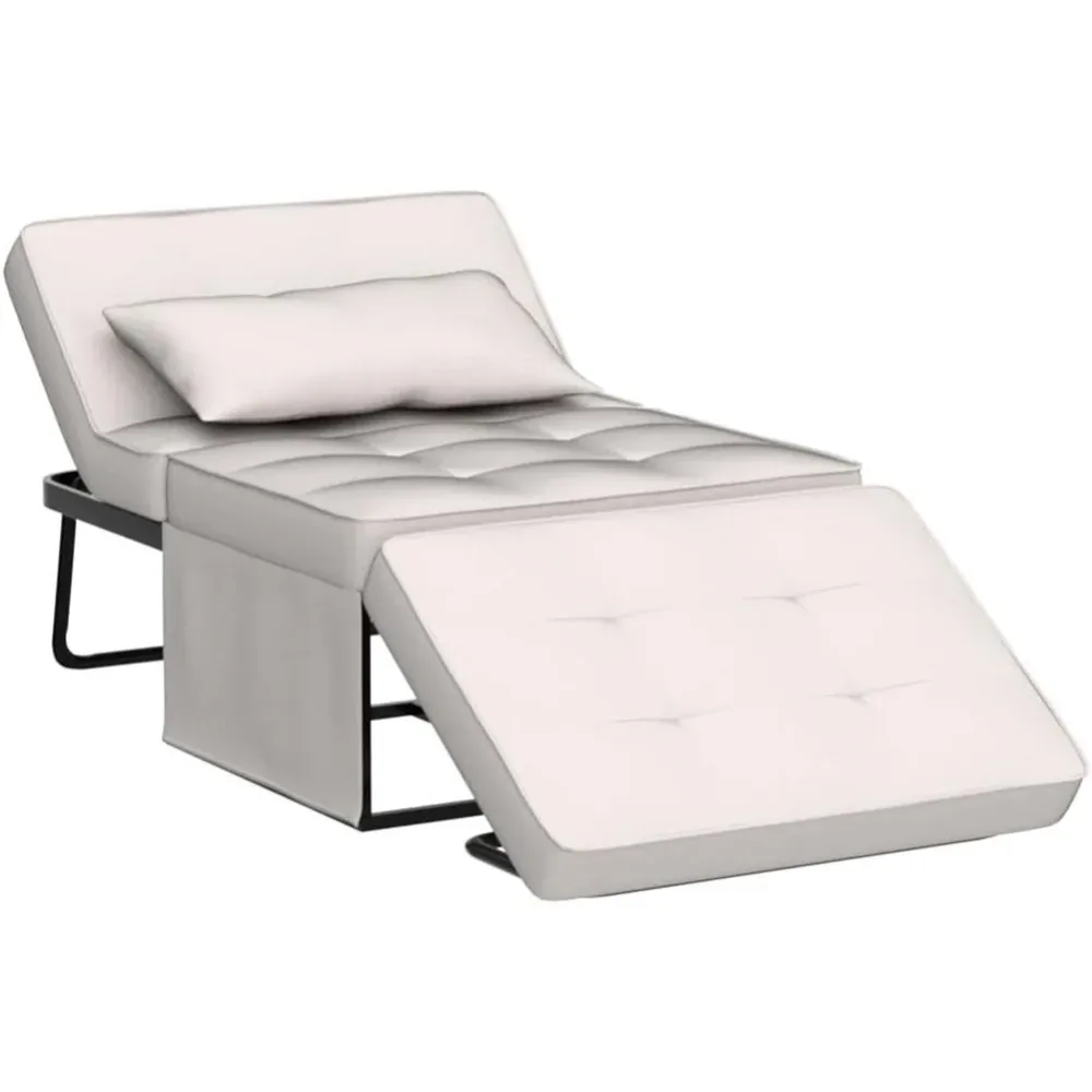 Divano Letto 4 1 Poltrona Chaise Longue Ottomana Beige con Tasca Laterale