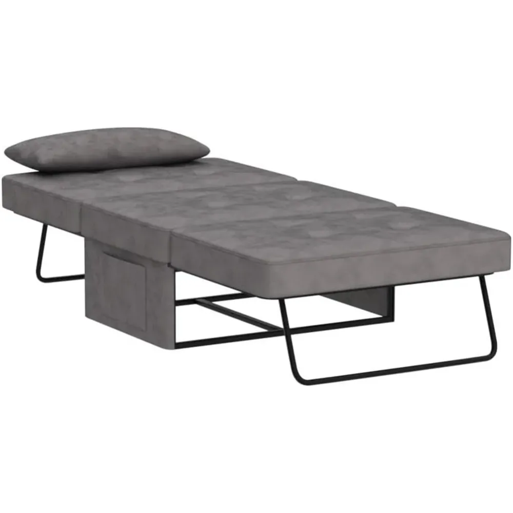 Divano Letto 4 1 Poltrona Chaise Longue Ottomana Grigio Scuro Tasca Laterale