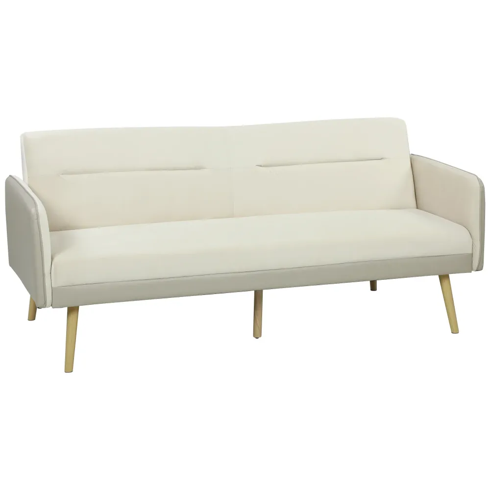 Divano Letto 3 Posti 185x84x83 cm con Schienale Reclinabile e Rivestimento Effetto Velluto Beige