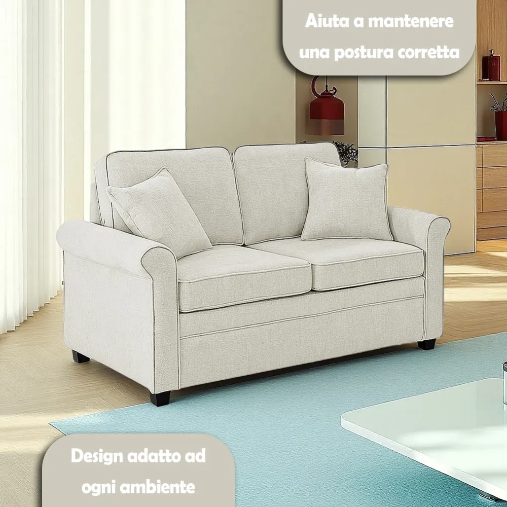 Divano Letto 2 Posti Beige con Cuscino Memory Ergonomico con Apertura Facile