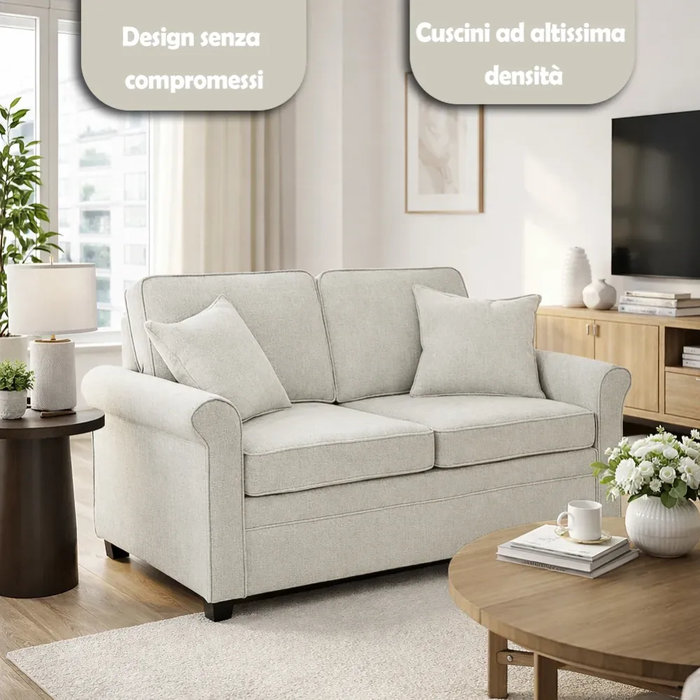 Divano Letto 2 Posti Beige con Cuscino Memory Ergonomico con Apertura Facile