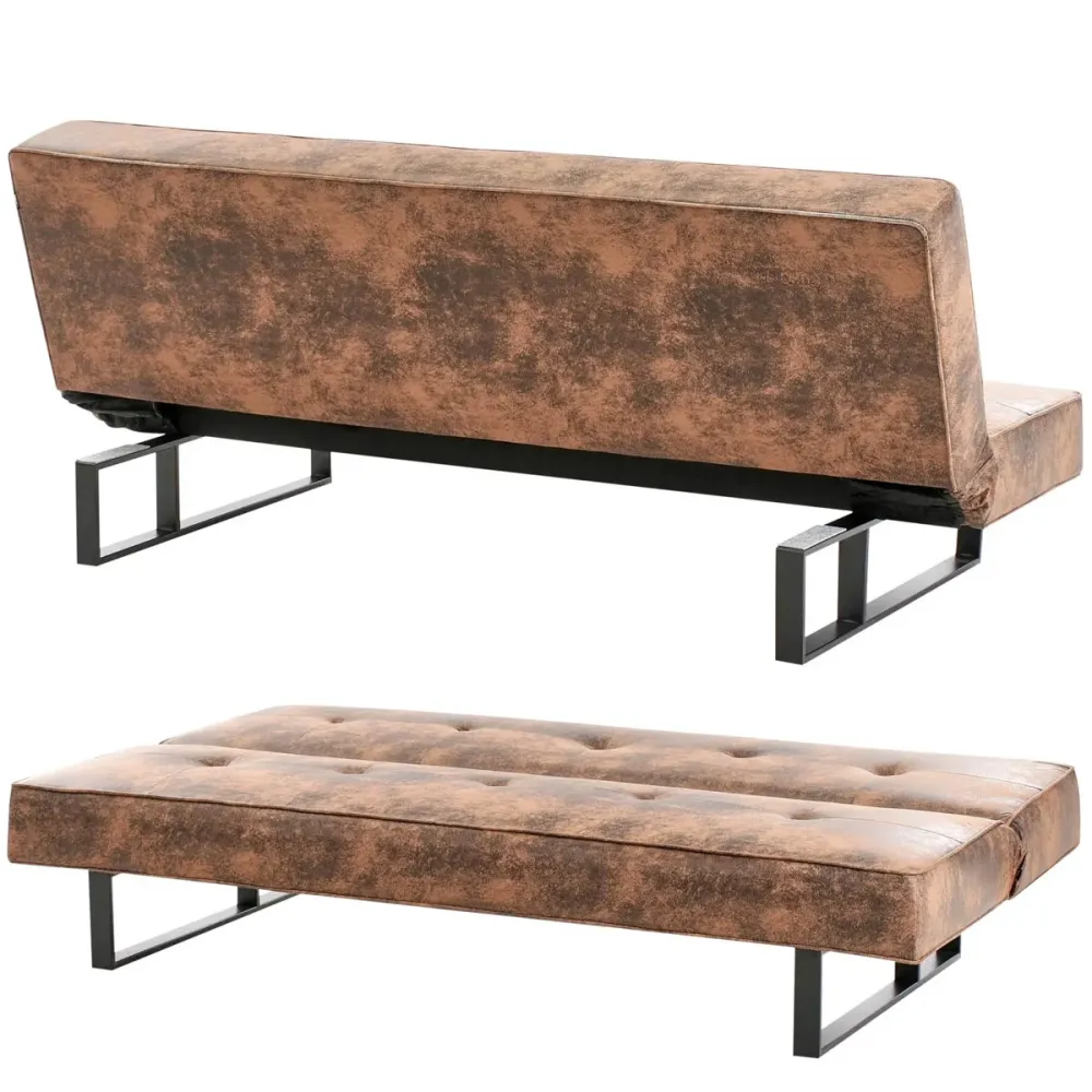 Divano letto 3 posti click clack modello Derby Pelle sintetica Marrone dorato