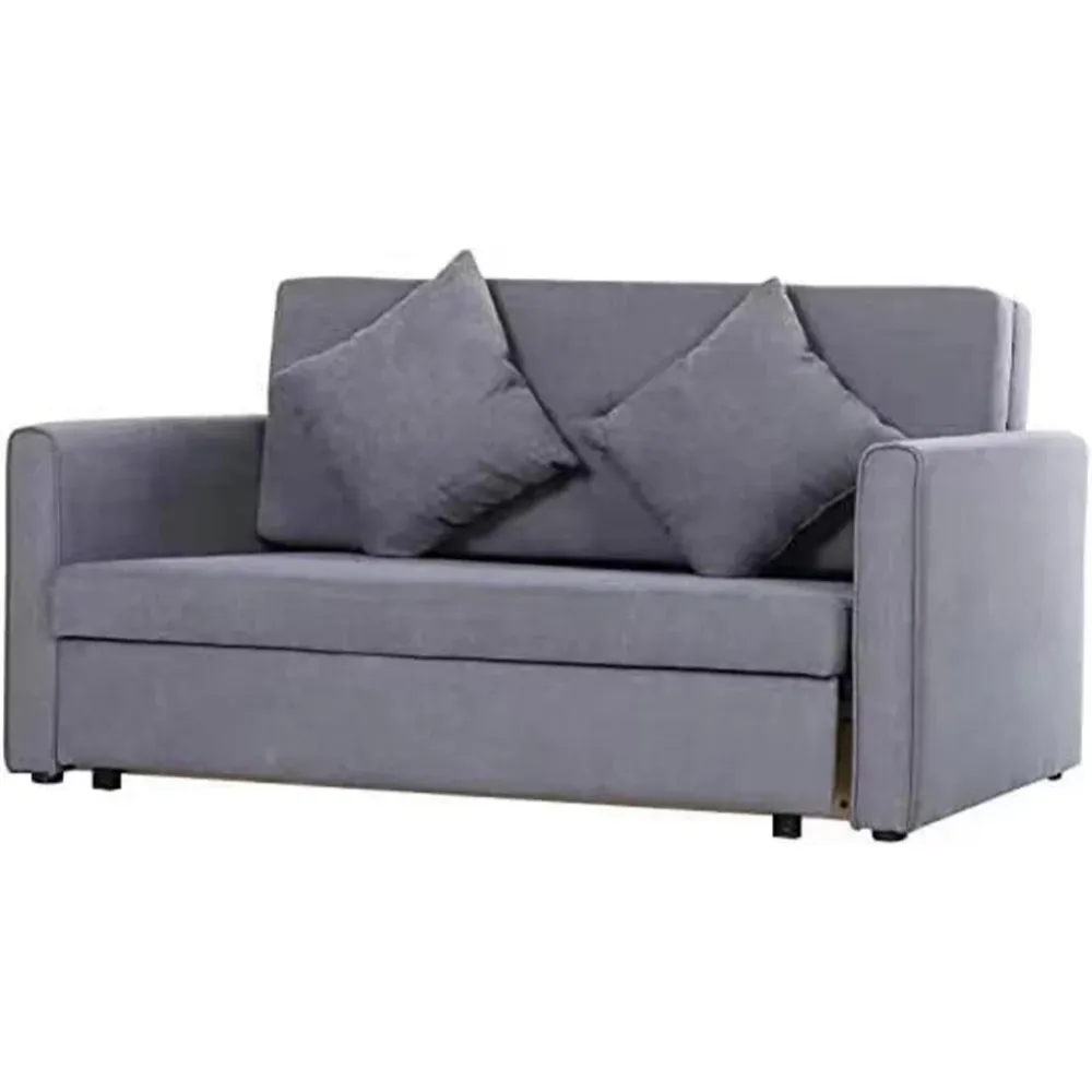 Divano Letto 2 Posti con Vano Contenitore e Cuscini Lino Grigio Struttura Legno