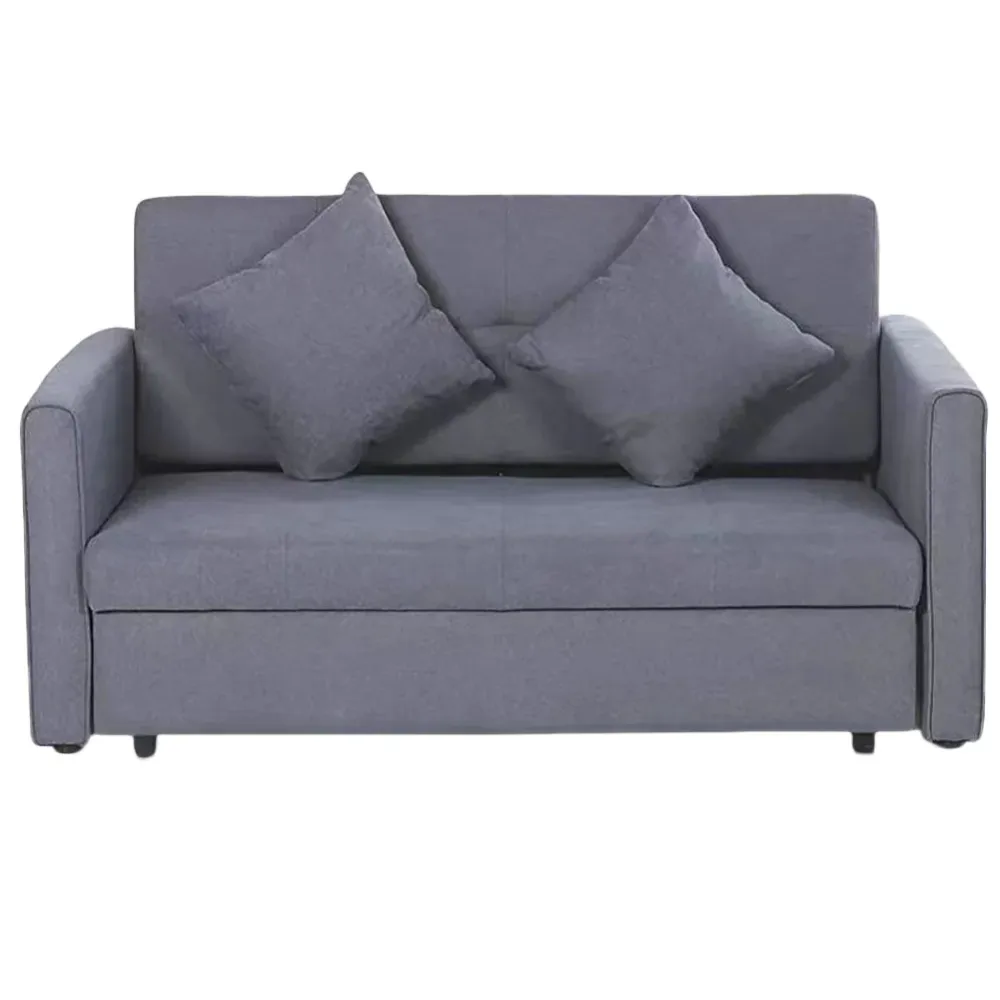 Divano Letto 2 Posti con Vano Contenitore e Cuscini Lino Grigio Struttura Legno