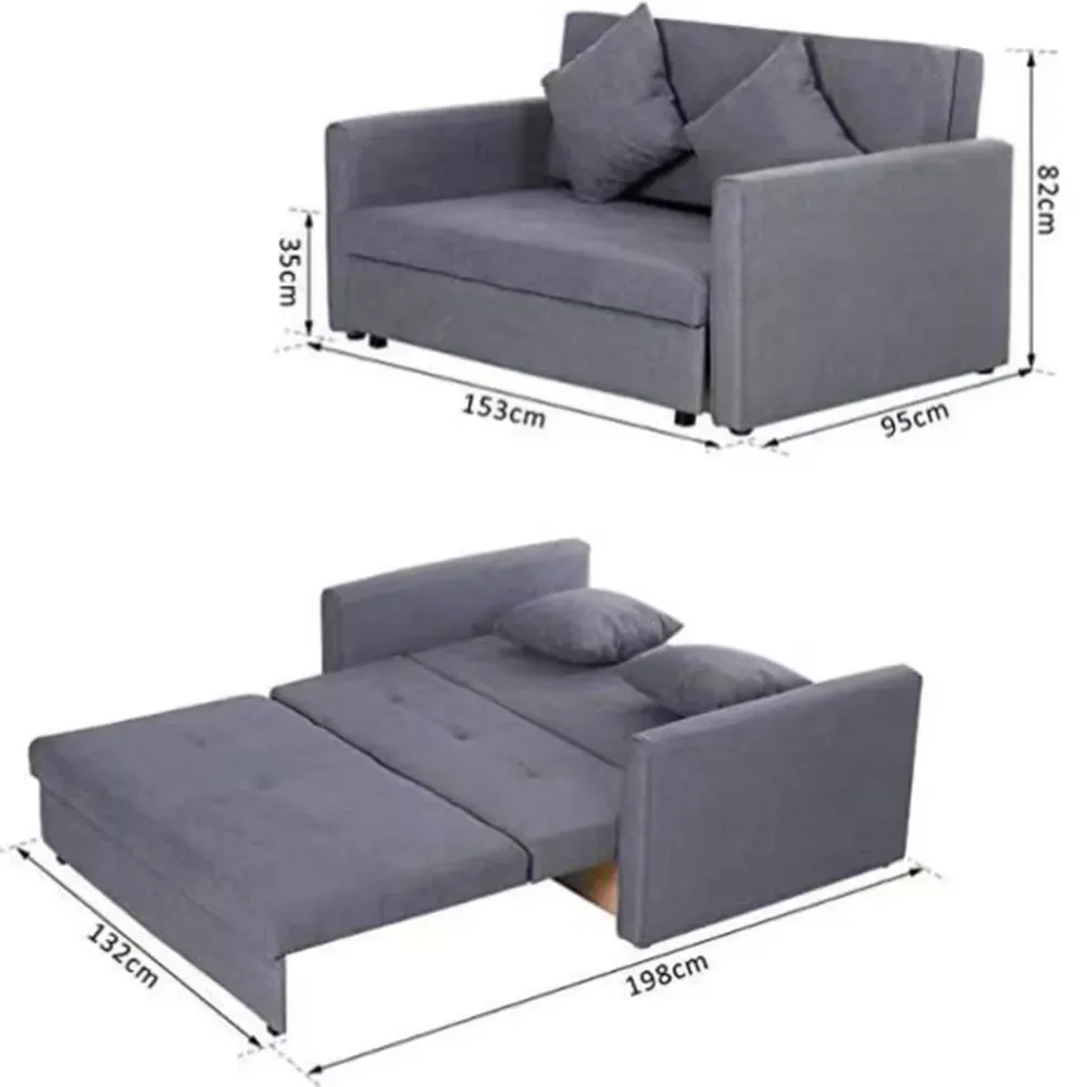Divano Letto 2 Posti con Vano Contenitore e Cuscini Lino Grigio Struttura Legno