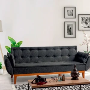 Divano letto 3 posti per living rivestimento tessuto lino antracite cm 217x82x80h