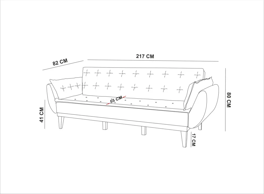 Divano letto 3 posti schienale reclinabile tessuto verde base legno cm 217x82x80h