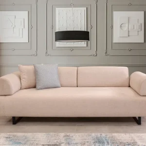 Divano letto 3 posti tessuto beige schienali e braccioli removibili cm 220x90x80h