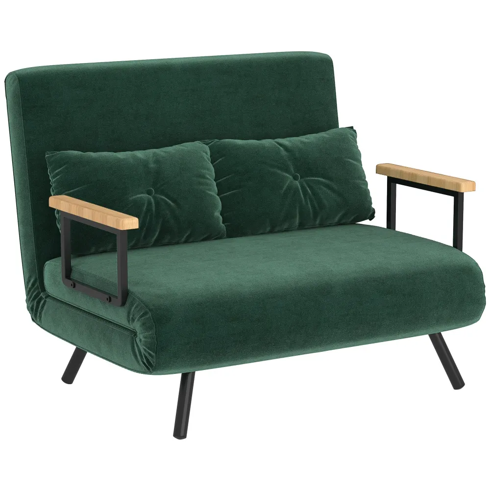 Divano Letto Singolo con Schienale Regolabile 102x73x81 cm Tessuto Effetto Velluto Verde