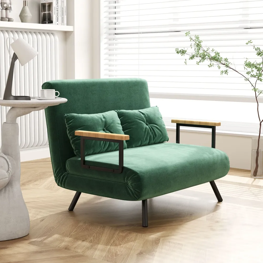 Divano Letto Singolo con Schienale Regolabile 102x73x81 cm Tessuto Effetto Velluto Verde