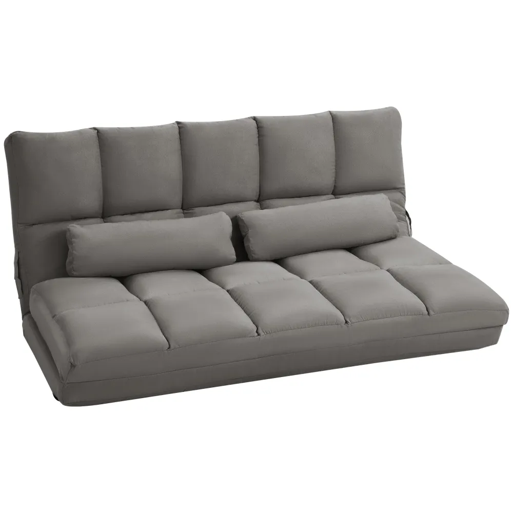 Divano Letto da Terra 130x73x60 cm con Schienale Reclinabile su 7 Livelli e Cuscini Grigio Carbone