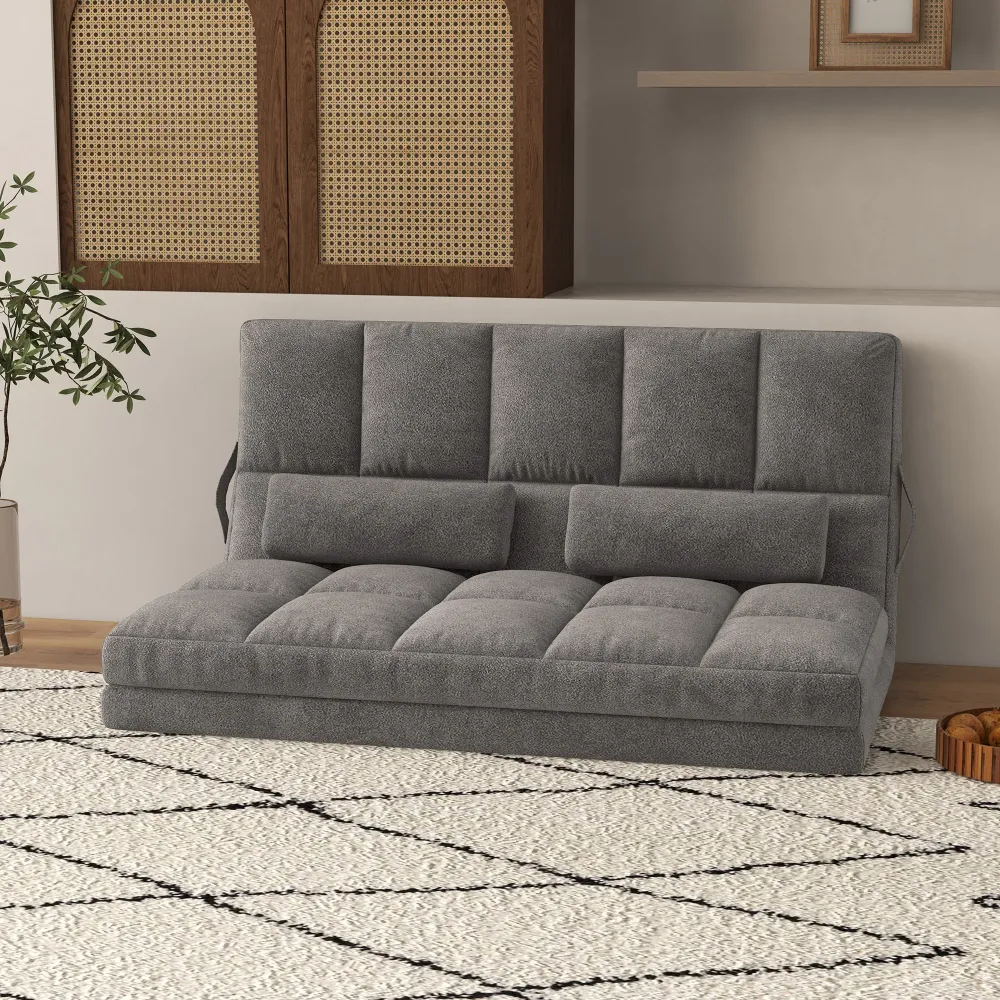 Divano Letto da Terra 130x73x60 cm con Schienale Reclinabile su 7 Livelli e Cuscini Grigio Carbone