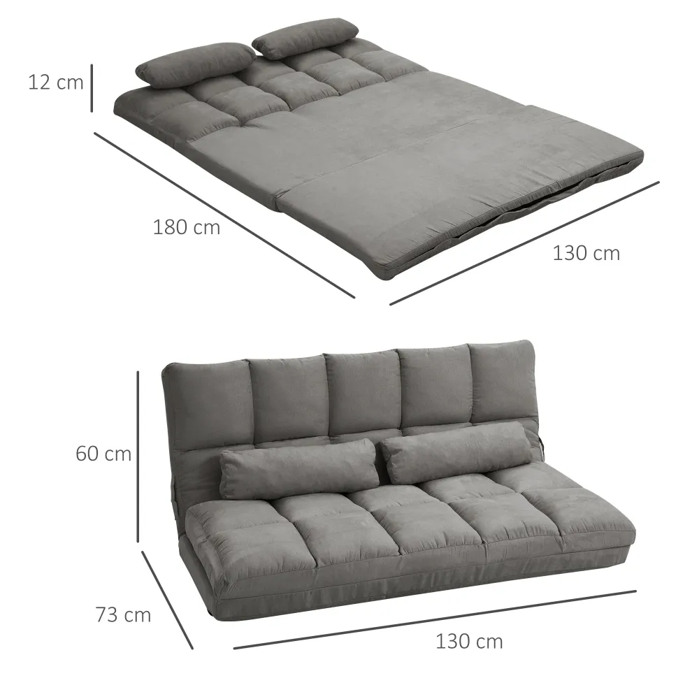 Divano Letto da Terra 130x73x60 cm con Schienale Reclinabile su 7 Livelli e Cuscini Grigio Carbone