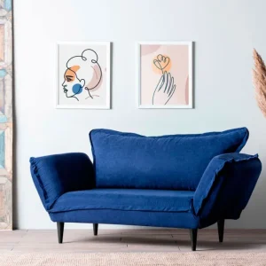 Divano living letto 2 posti tessuto colore blu con bracci regolabili cm 200x85x85h