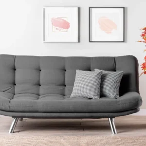 Divano living moderno 3 posti tessuto grigio trasformabile letto cm 200x105x95h