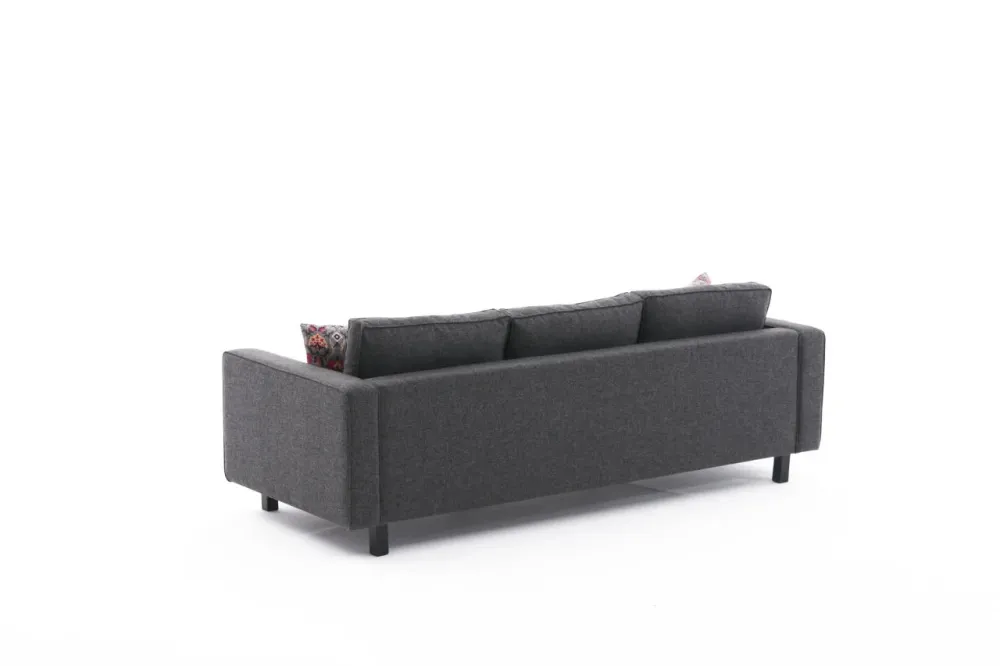 Divano living 3 posti imbottito rivestimento tessuto antracite cm 222x91x83h
