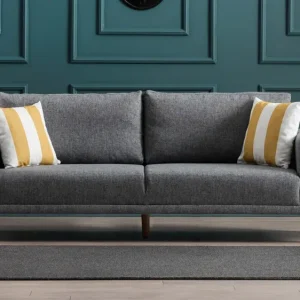 Divano living 3 posti moderno rivestito tessuto grigio cm 220x82x87h