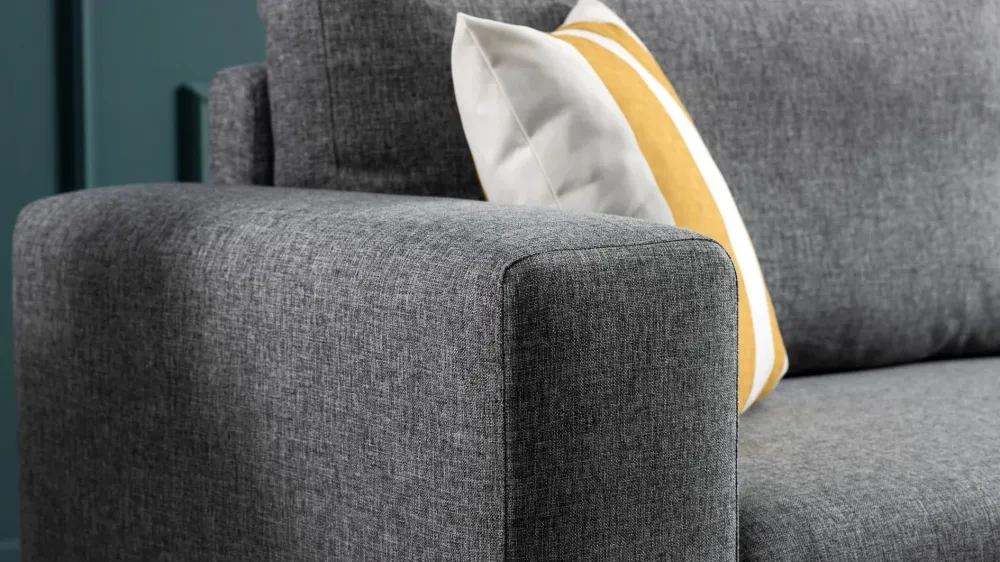 Divano living 3 posti moderno rivestito tessuto grigio cm 220x82x87h