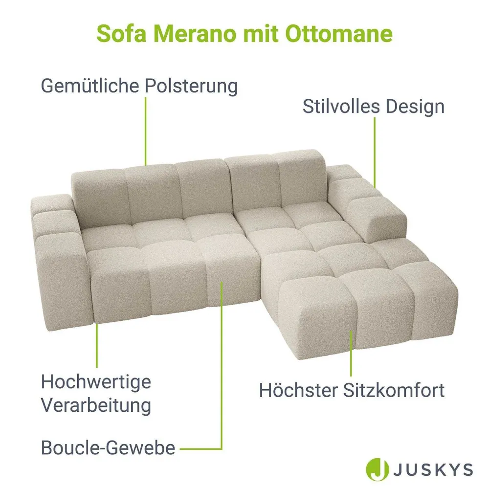 Divano Merano Destro - Tessuto Boucle color crema