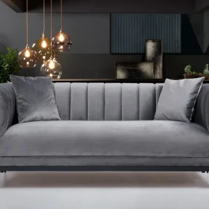 Divano moderno elegante 2 posti grigio base legno nero cm 190x89x79h