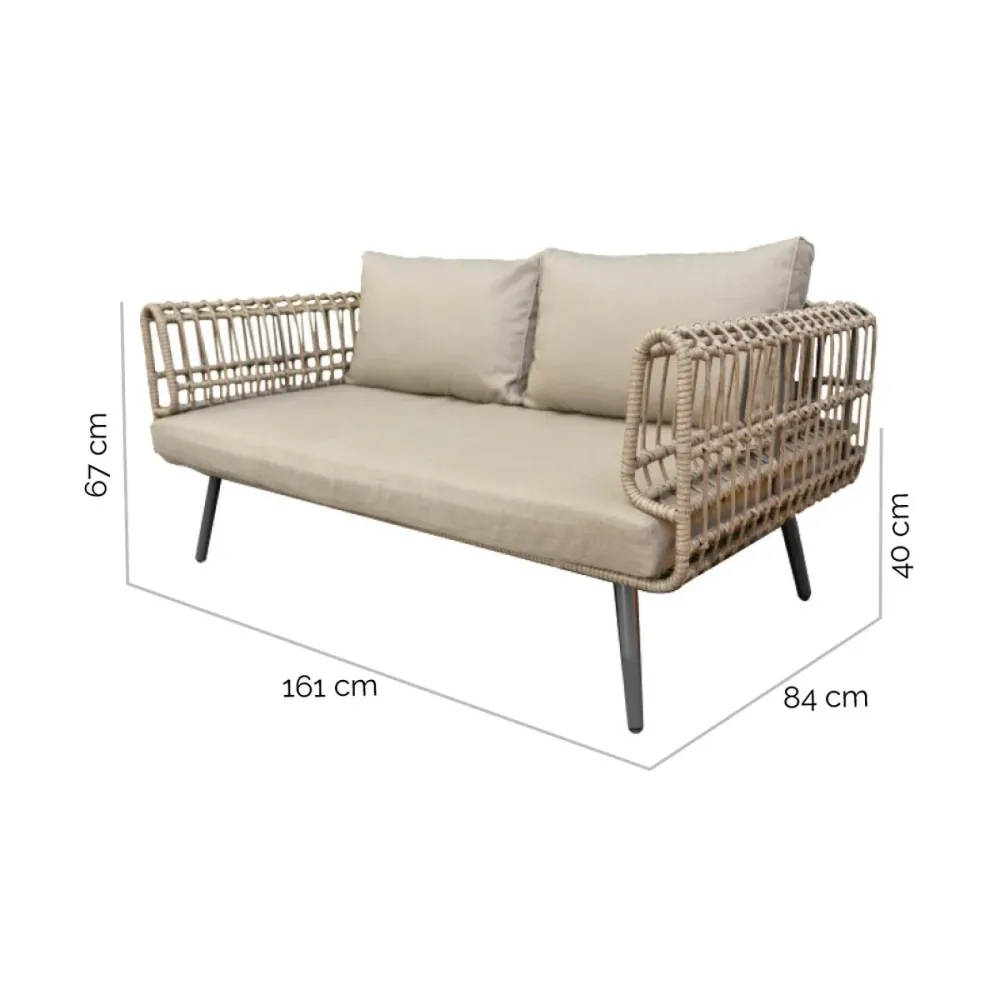 Divano 2 Piazze Ariki 161 x 84 x 67 cm rattan sintetico Acciaio