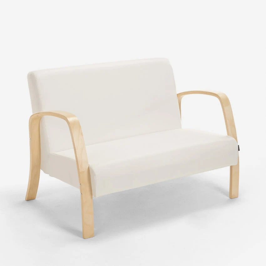 Divano 2 Posti 112x70x80 cm Legno e Tessuto Bianco