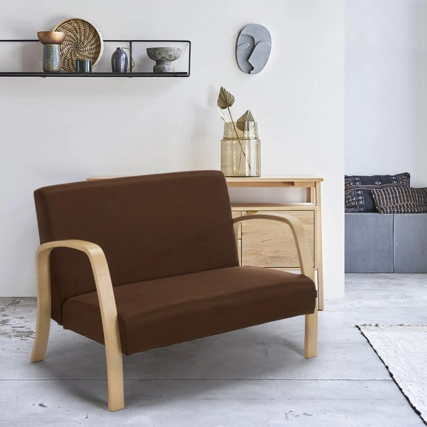 Divano 2 Posti 112x70x80 cm Legno e Tessuto Bianco