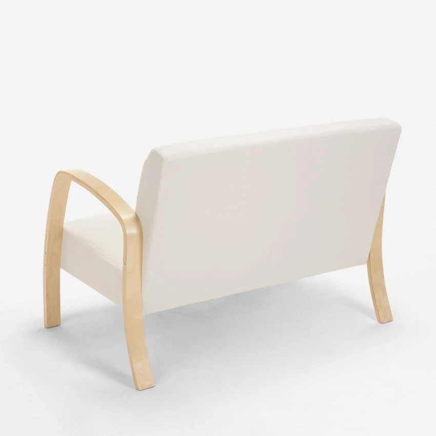 Divano 2 Posti 112x70x80 cm Legno e Tessuto Bianco