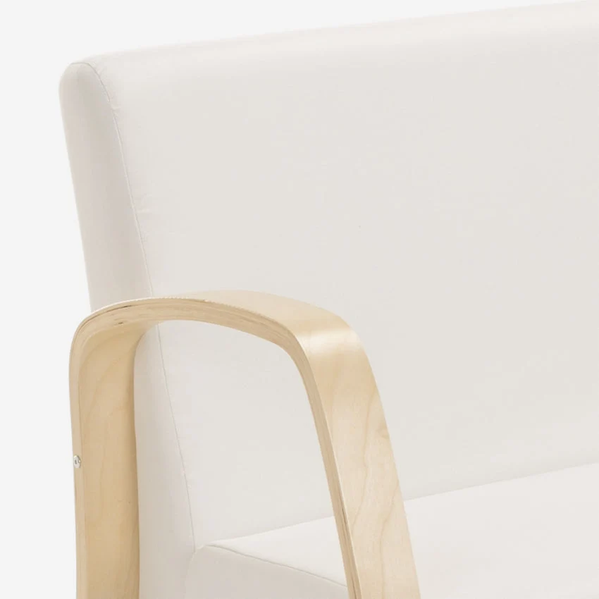 Divano 2 Posti 112x70x80 cm Legno e Tessuto Bianco