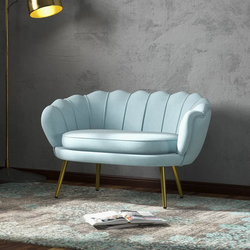 Divano 2 Posti 130x77x77 cm Velluto Azzurro