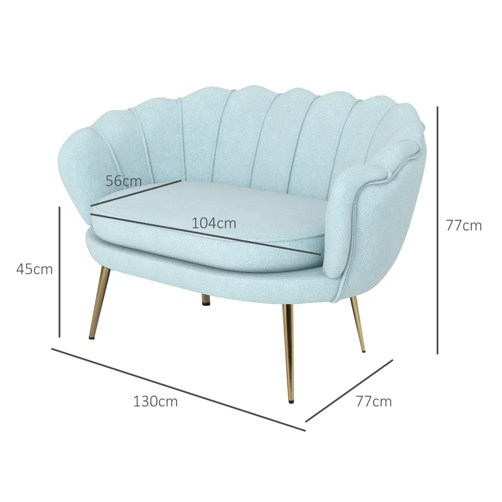 Divano 2 Posti 130x77x77 cm Velluto Azzurro