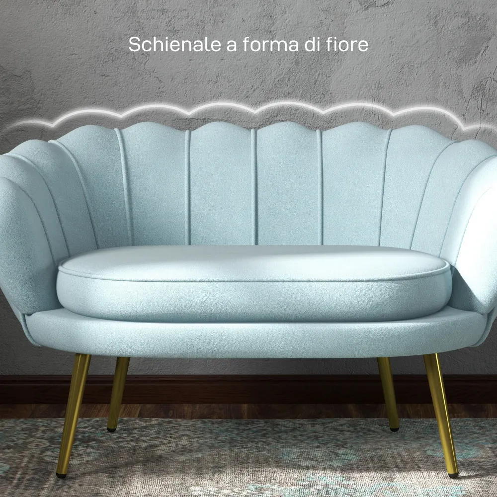 Divano 2 Posti 130x77x77 cm Velluto Azzurro