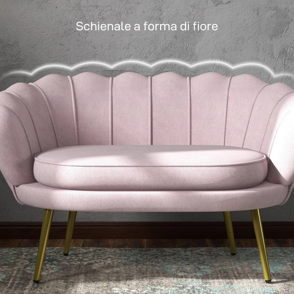 Divano 2 Posti 130x77x77 cm Velluto Rosa