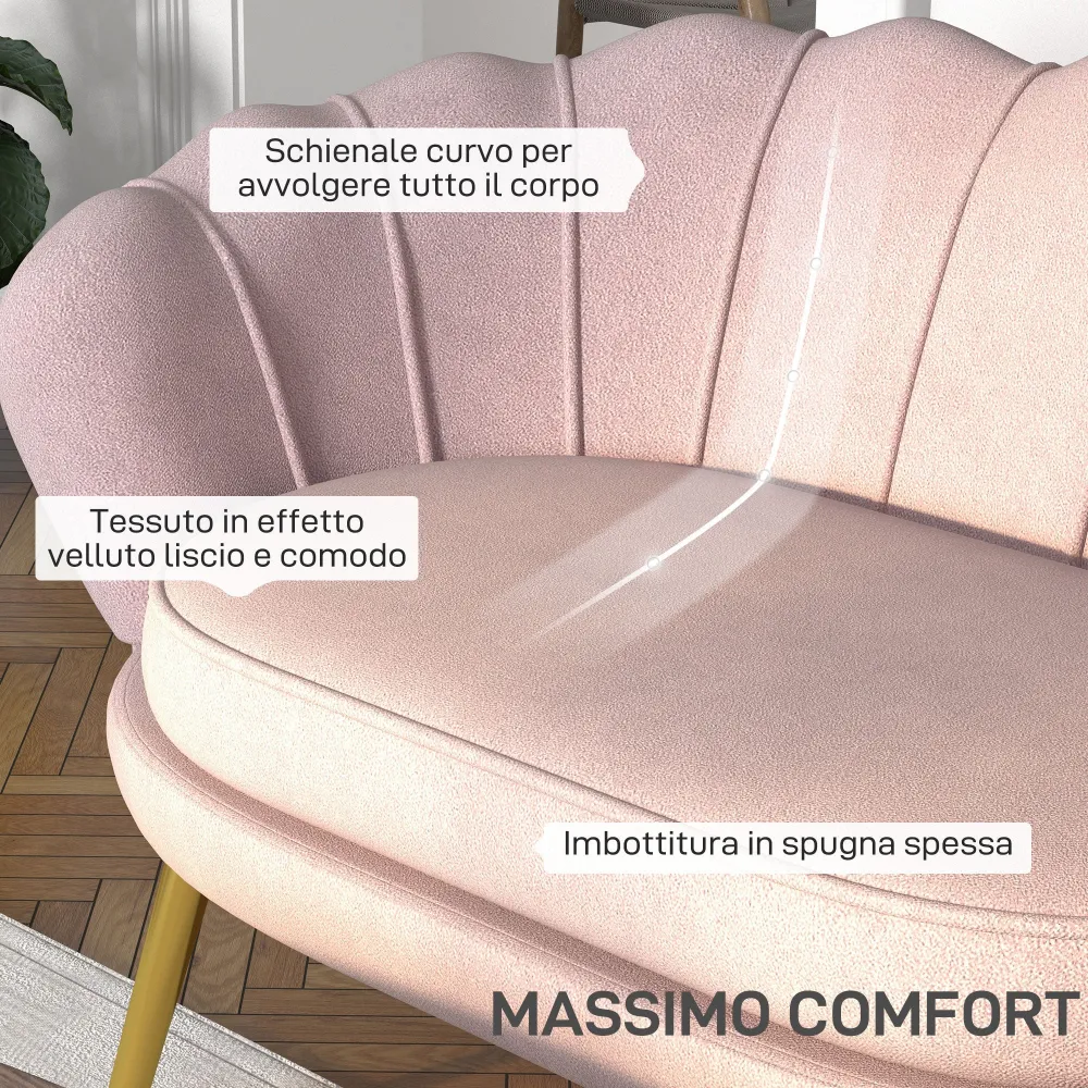 Divano 2 Posti 130x77x77 cm Velluto Rosa