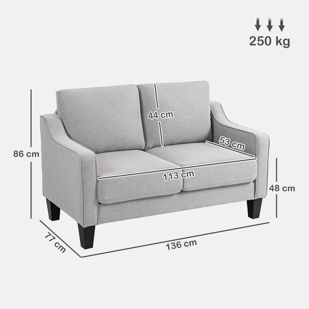 Divano 2 Posti 136x77x86 cm Salvaspazio Tessuto Effetto Lino Grigio Chiaro
