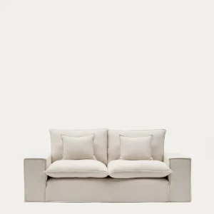 Divano 2 posti anarela con copertura rimovibile e cuscini di lino beige 240 cm
